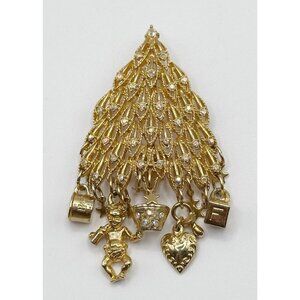 Vintage KIRKS FOLLY Baby's First Christmas Tree‎ with Crystals & Dangling Charms